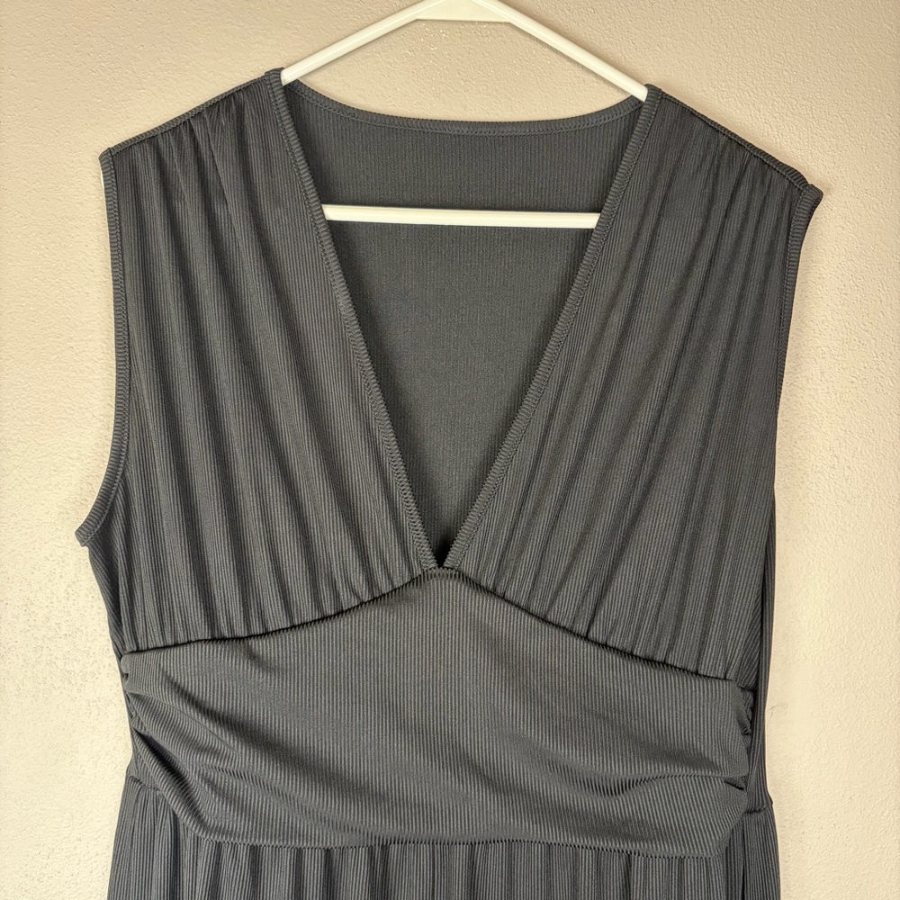 Sonoma Black Ribbed Wide Leg Jumpsuit Romper V Neck Sleeveless Sz XXL EUC Comfy - Picture 3 of 10